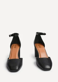 Linzi Sydney Black Faux Leather Square Toe Court Heel