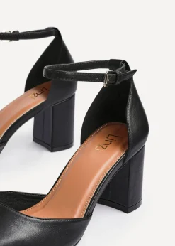 Linzi Sydney Black Faux Leather Square Toe Court Heel