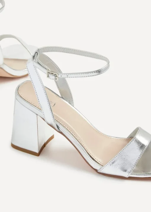 Linzi Tara Silver Faux Leather Barely There Block Heeled Sandal