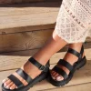 Linzi Tayla Wide Fit Black Faux Leather Gladiator Style Two Strap Sandal