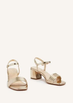 Linzi Toronto Gold Faux Leather Block Heeled Sandal