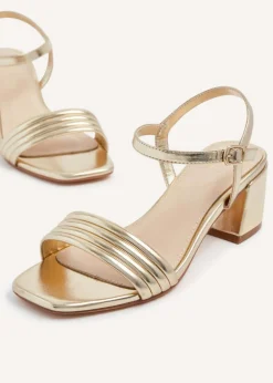 Linzi Toronto Gold Faux Leather Block Heeled Sandal