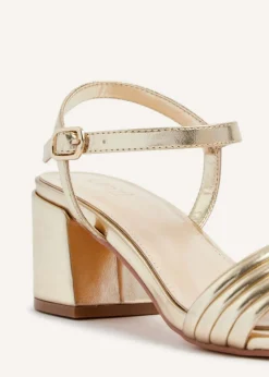 Linzi Toronto Gold Faux Leather Block Heeled Sandal