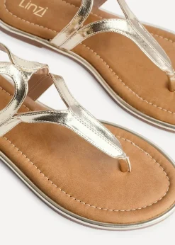 Linzi Trova Gold Faux Leather Toe Post Flat Sandals