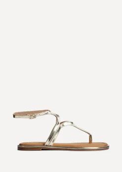 Linzi Trova Gold Faux Leather Toe Post Flat Sandals