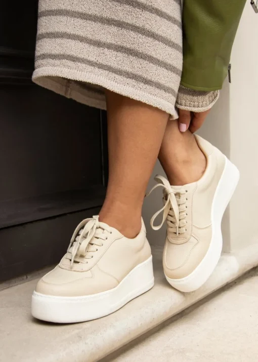 Linzi Twiggy Sand Faux Leather Platform Trainer