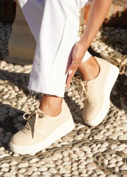Linzi Twiggy Sand Faux Leather Platform Trainer