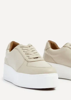 Linzi Twiggy Sand Faux Leather Platform Trainer
