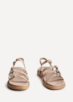 Linzi Twilight Sand Faux Leather Triple Buckle Footbed Sandals