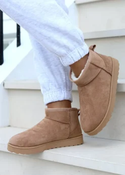 Linzi Ultra Mini Addy Chestnut Faux Suede Faux Fur Lined