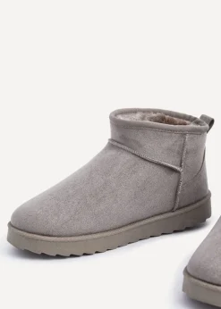 Linzi Ultra Mini Addy Grey Faux Suede Faux Fur Lined