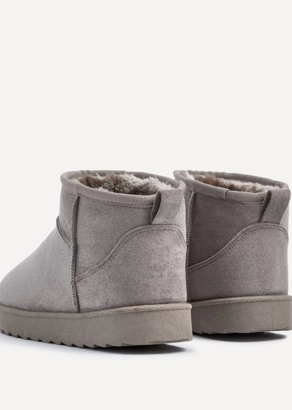 Linzi Ultra Mini Addy Grey Faux Suede Faux Fur Lined