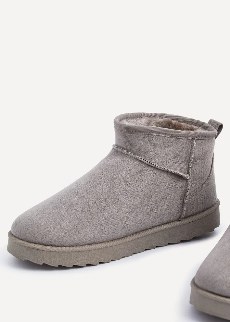 Linzi Ultra Mini Addy Grey Faux Suede Faux Fur Lined