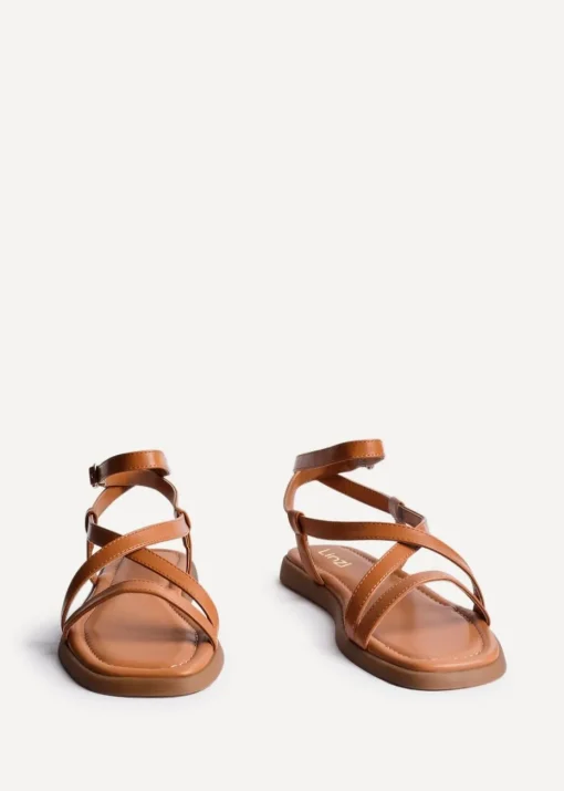 Linzi Valor Tan Faux Leather Strappy Flat Sandals