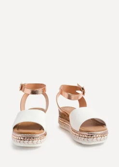 Linzi Venice Pink Faux Leather Embellished Flatform Sandals