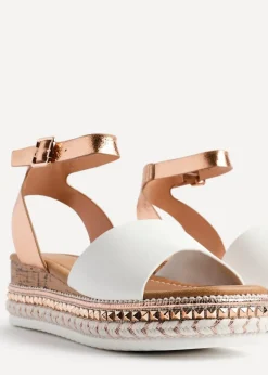 Linzi Venice Pink Faux Leather Embellished Flatform Sandals