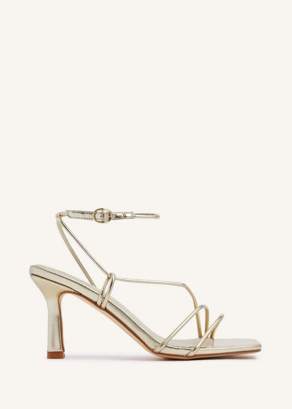 Linzi Vesper Gold Faux Leather Strappy Wrap Around Heeled Sandal