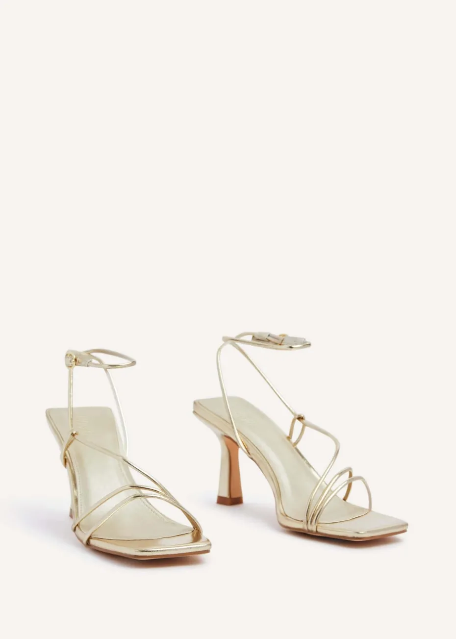 Linzi Vesper Gold Faux Leather Strappy Wrap Around Heeled Sandal