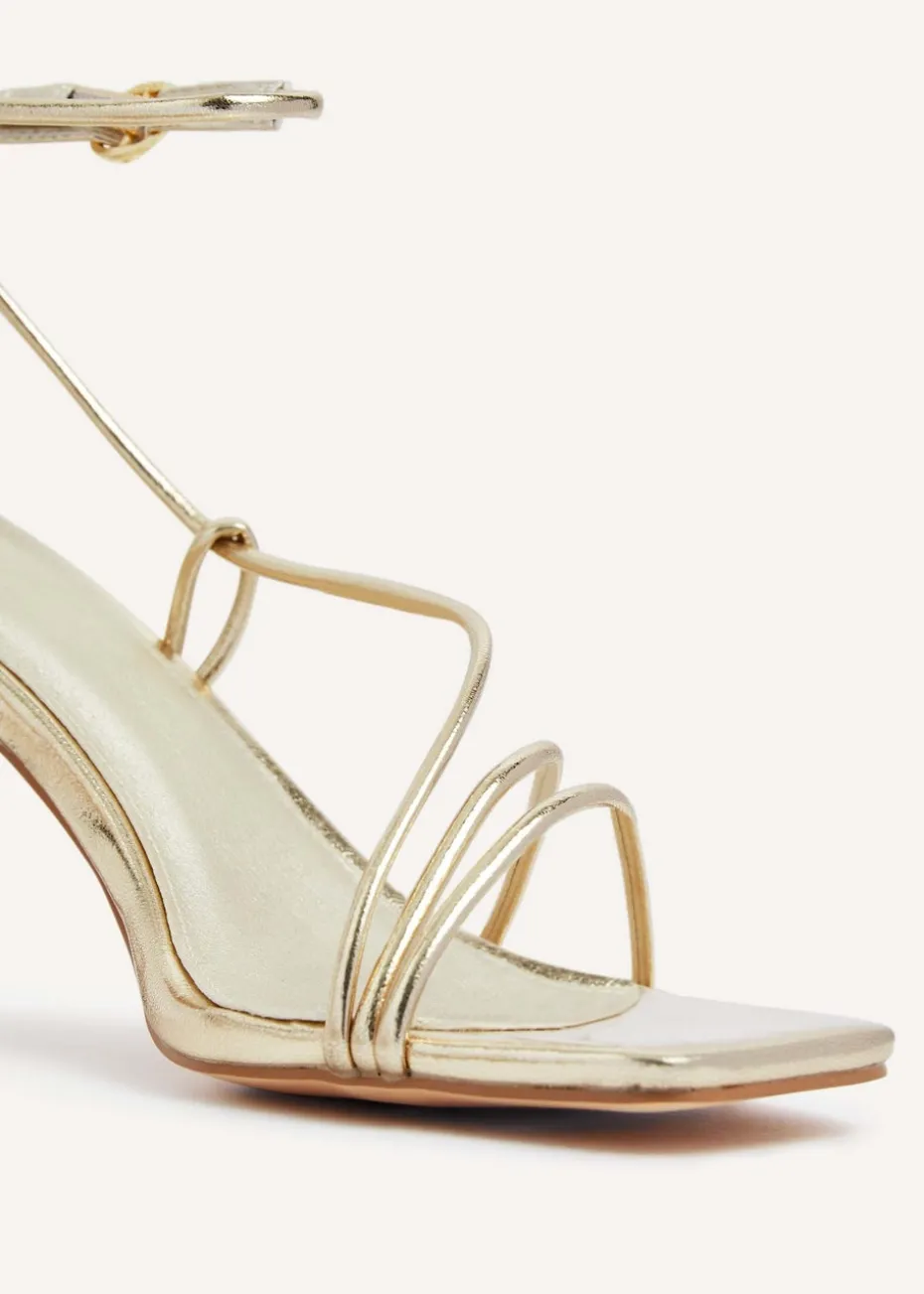 Linzi Vesper Gold Faux Leather Strappy Wrap Around Heeled Sandal