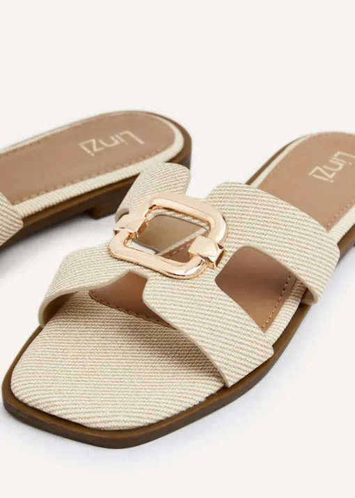 Linzi Vida Ivory Canvas Flat Sandal