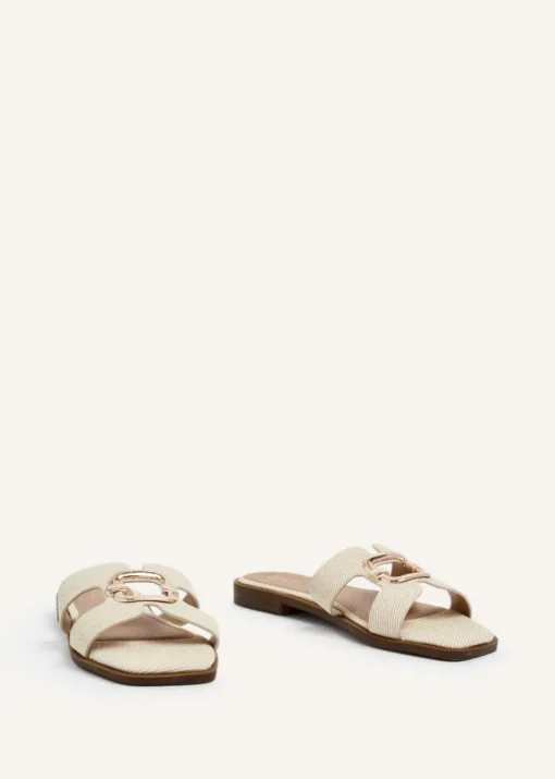 Linzi Vida Ivory Canvas Flat Sandal