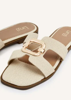 Linzi Vida Ivory Canvas Flat Sandal