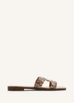 Linzi Vida Snake Print Faux Leather Flat Sandal