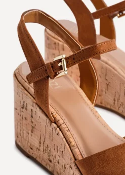 Linzi Vivid Tan Faux Suede Crossover Cork Wedge