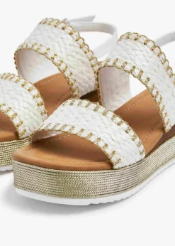 Linzi Willow White & Gold Crochet Inspired Two Part Flatform Sandal