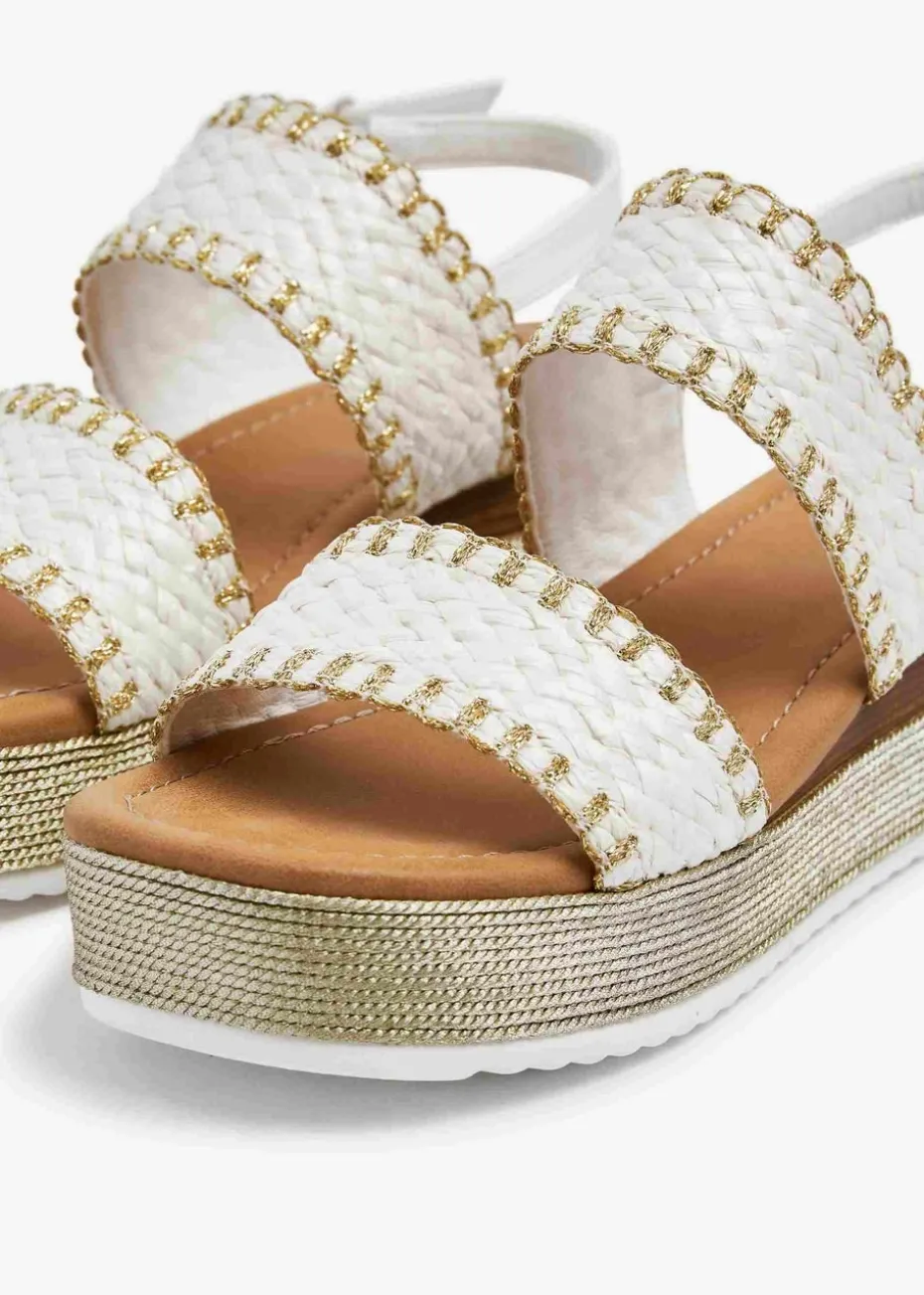 Linzi Willow White & Gold Crochet Inspired Two Part Flatform Sandal