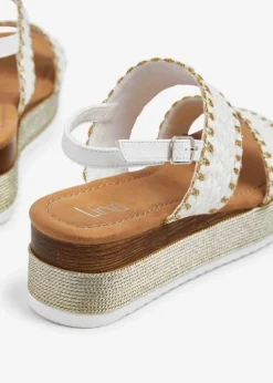 Linzi Willow White & Gold Crochet Inspired Two Part Flatform Sandal