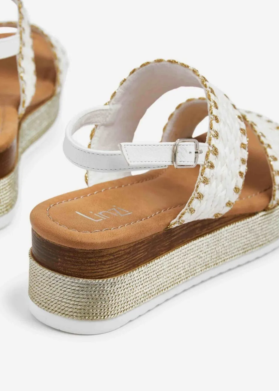 Linzi Willow White & Gold Crochet Inspired Two Part Flatform Sandal