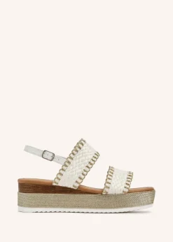Linzi Willow White & Gold Crochet Inspired Two Part Flatform Sandal