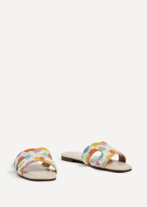 Linzi Zahara Nude Faux Leather Embellished Slider Sandal