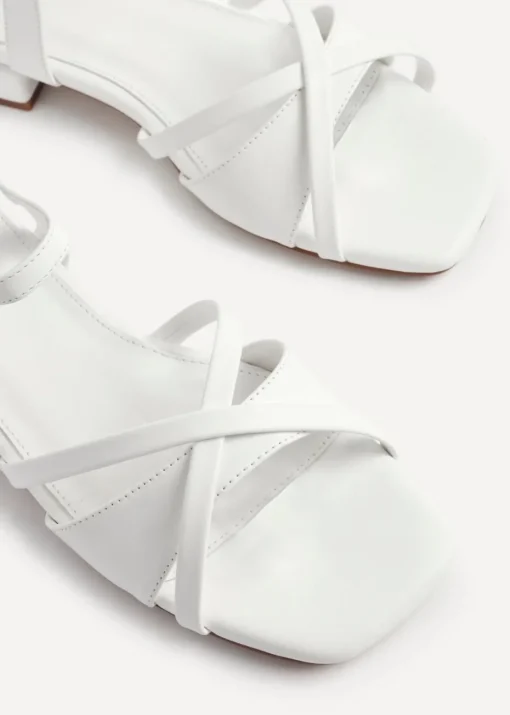 Linzi Zenna White Faux Leather Strappy Low Block Heeled Sandals