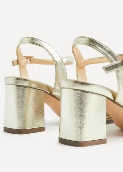 Linzi Zoey Gold Faux Leather Diamante Block Heel