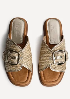 Linzi Zuma Gold Woven Flat Slider Sandal