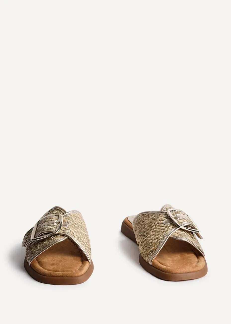 Linzi Zuma Gold Woven Flat Slider Sandal