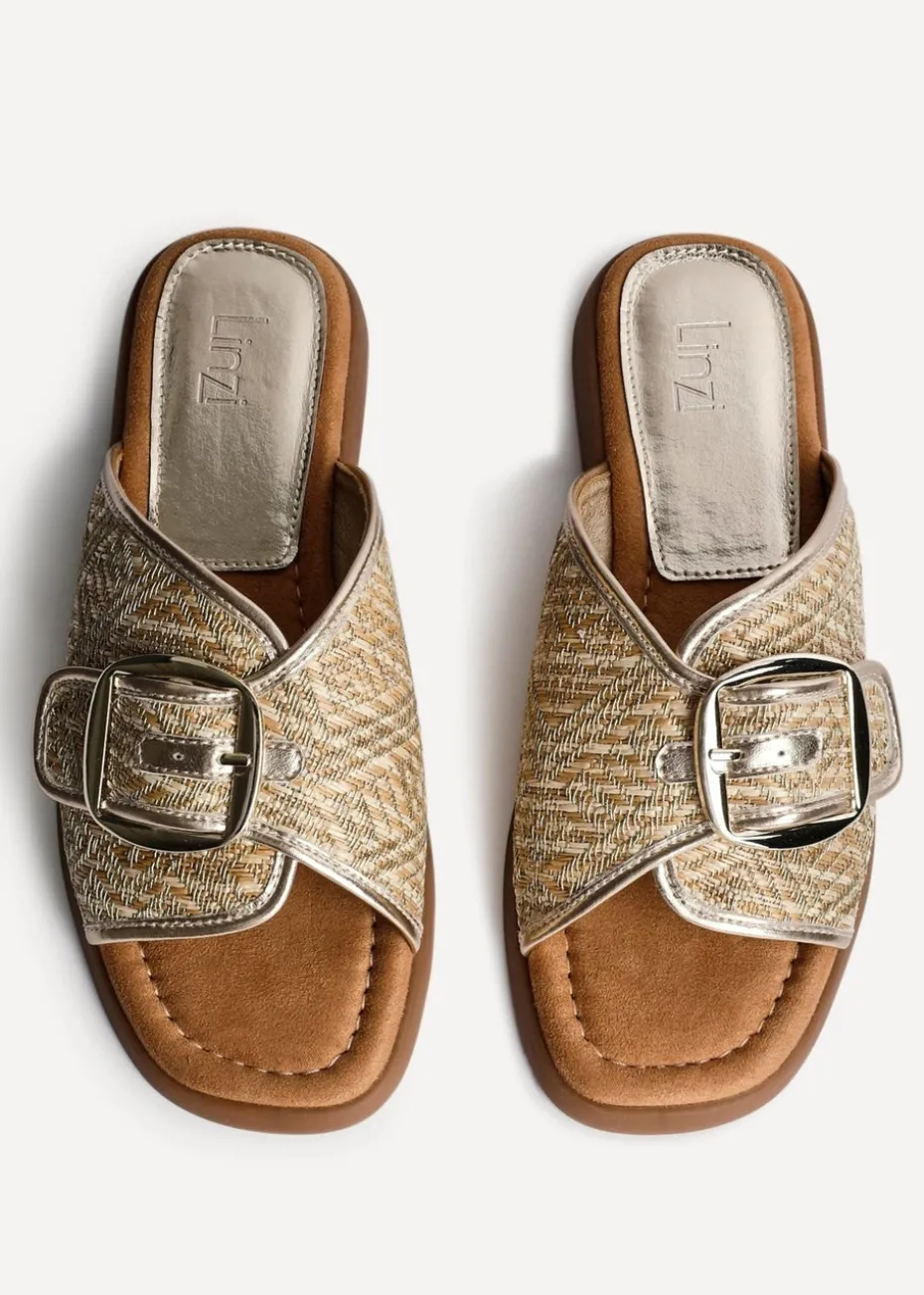 Linzi Zuma Gold Woven Flat Slider Sandal