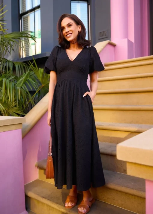 Little Mistress Black Broderie Midi Dress by Vicky Pattison