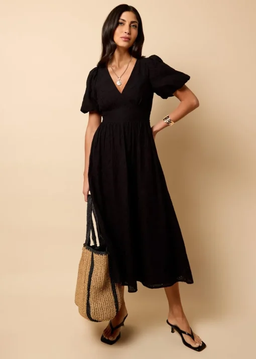 Little Mistress Black Broderie Midi Dress by Vicky Pattison