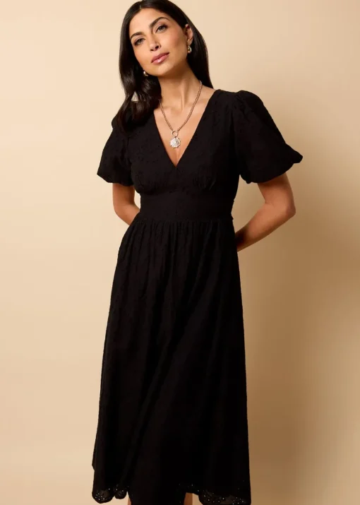 Little Mistress Black Broderie Midi Dress by Vicky Pattison