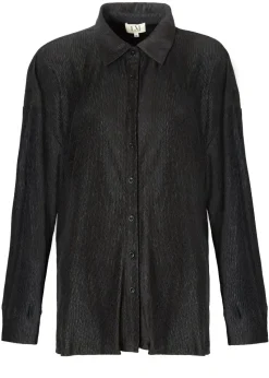 Little Mistress Black Co Ord Plisse Shirt by Vicky Pattison