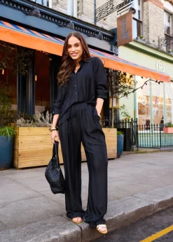 Little Mistress Black Co Ord Plisse Trousers by Vicky Pattison