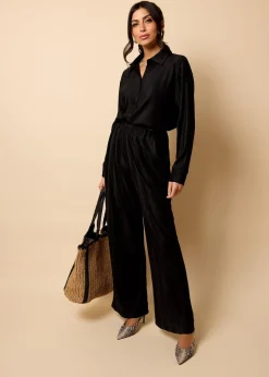 Little Mistress Black Co Ord Plisse Trousers by Vicky Pattison
