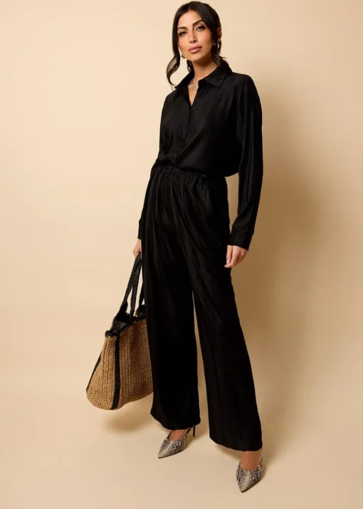 Little Mistress Black Co Ord Plisse Trousers by Vicky Pattison