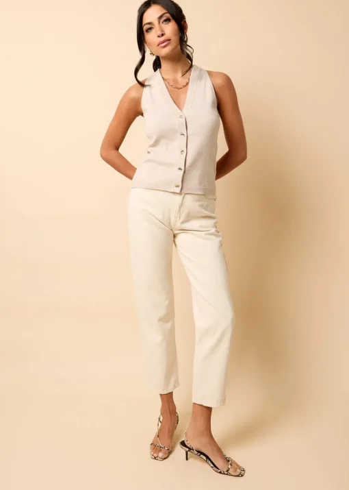 Little Mistress Cream Knitted Waistcoat by Vicky Pattison