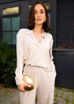 Little Mistress Oyster Co Ord Plisse Shirt by Vicky Pattison