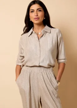 Little Mistress Oyster Co Ord Plisse Shirt by Vicky Pattison