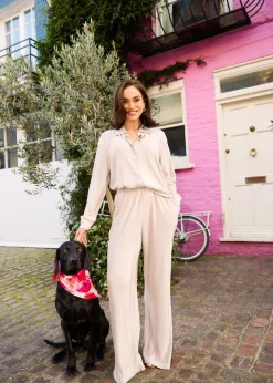 Little Mistress Oyster Co Ord Plisse Trousers by Vicky Pattison